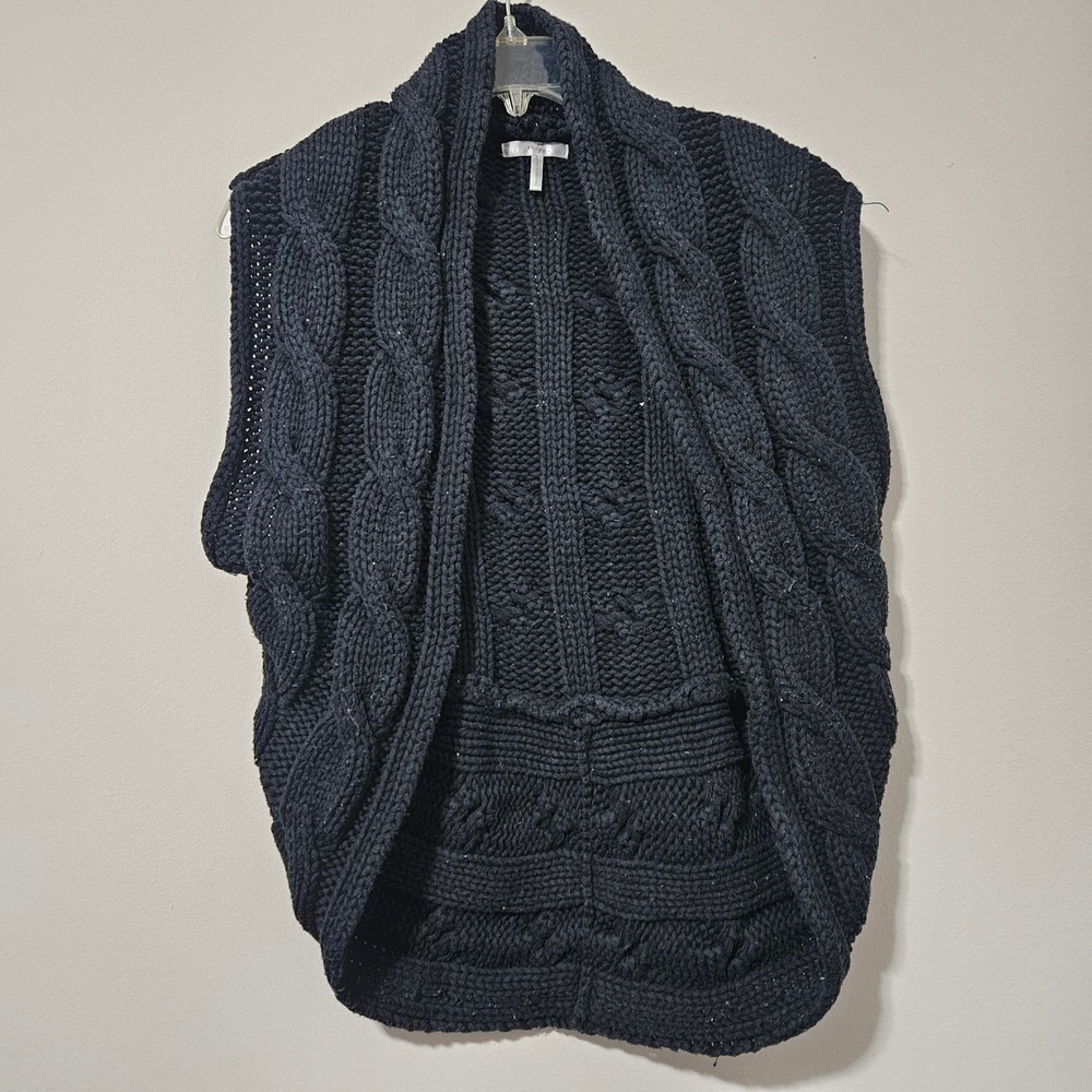 Metro 7 Womens Black Cable Knit Open Front Sweater Vest Sleeveless Cardigan L